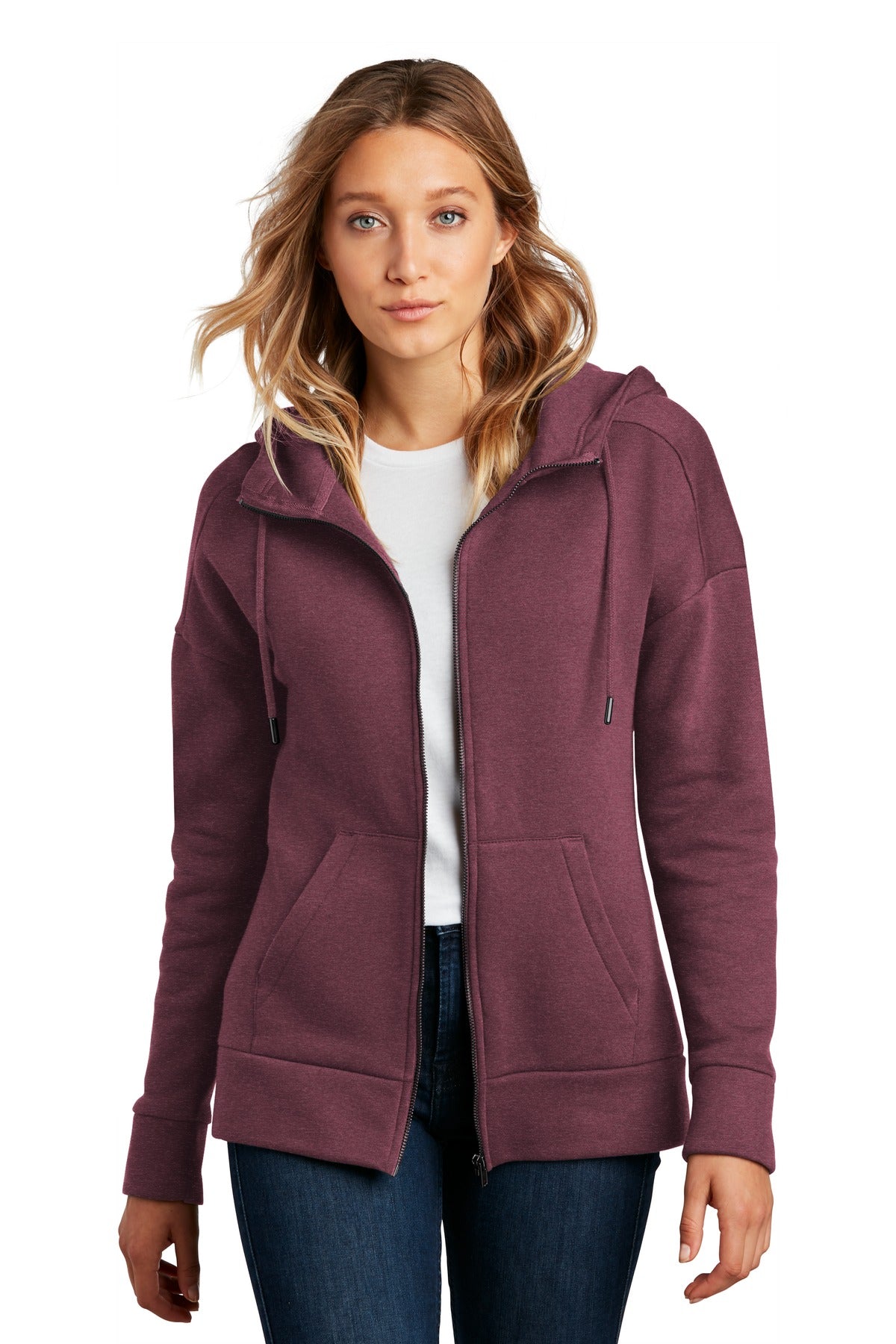 District® Women's Perfect Weight® Fleece Drop Shoulder Full-Zip Hoodie DT1104