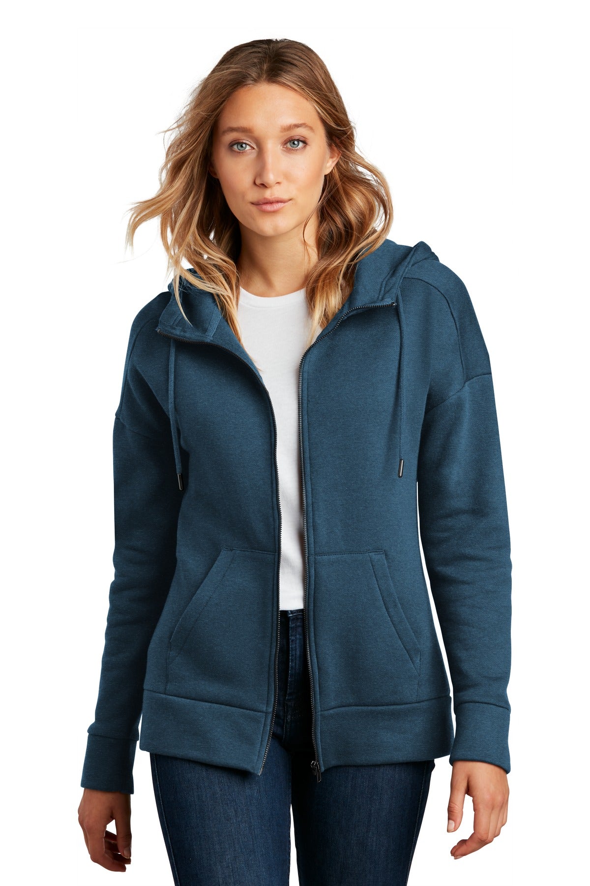District® Women's Perfect Weight® Fleece Drop Shoulder Full-Zip Hoodie DT1104