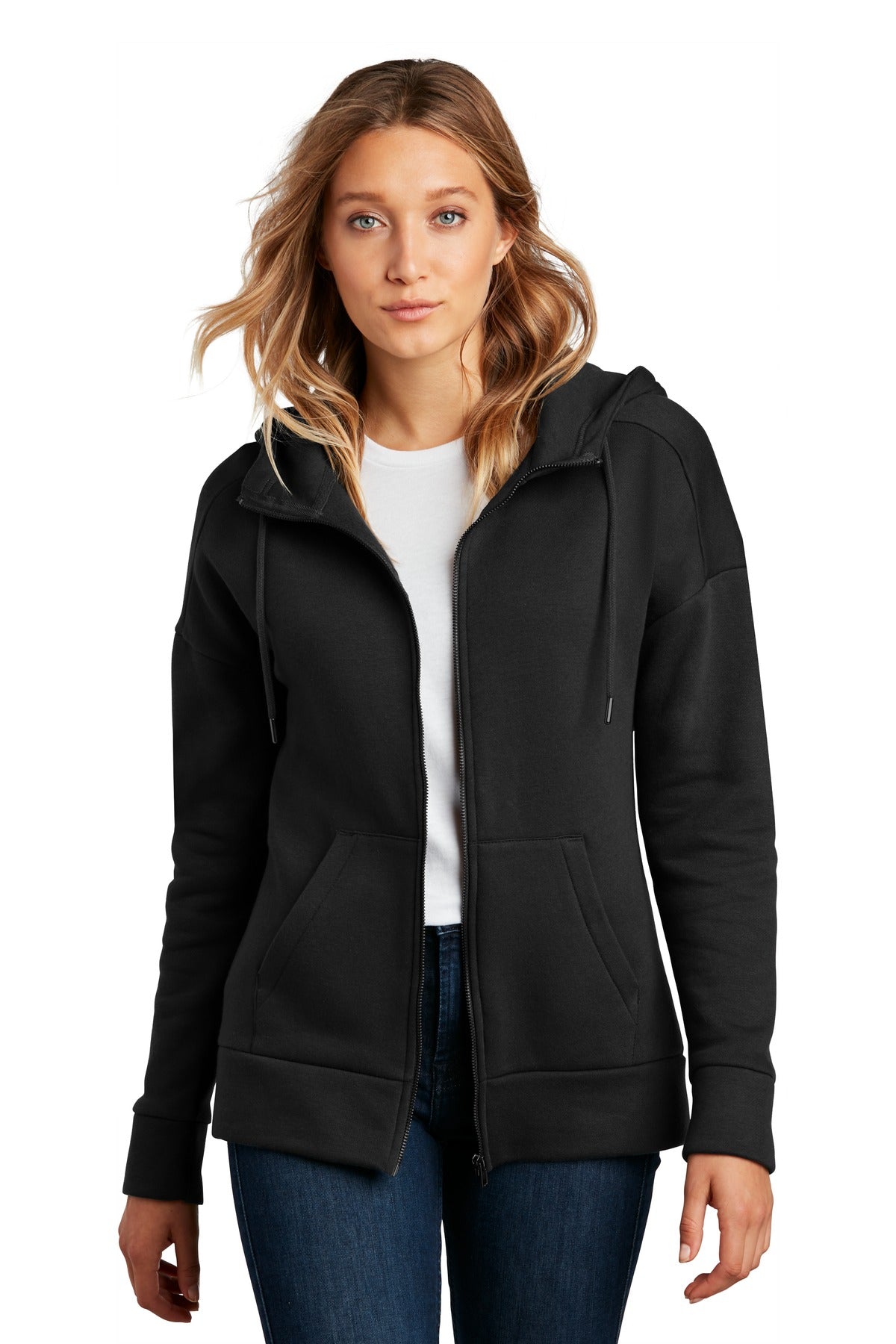 District® Women's Perfect Weight® Fleece Drop Shoulder Full-Zip Hoodie DT1104