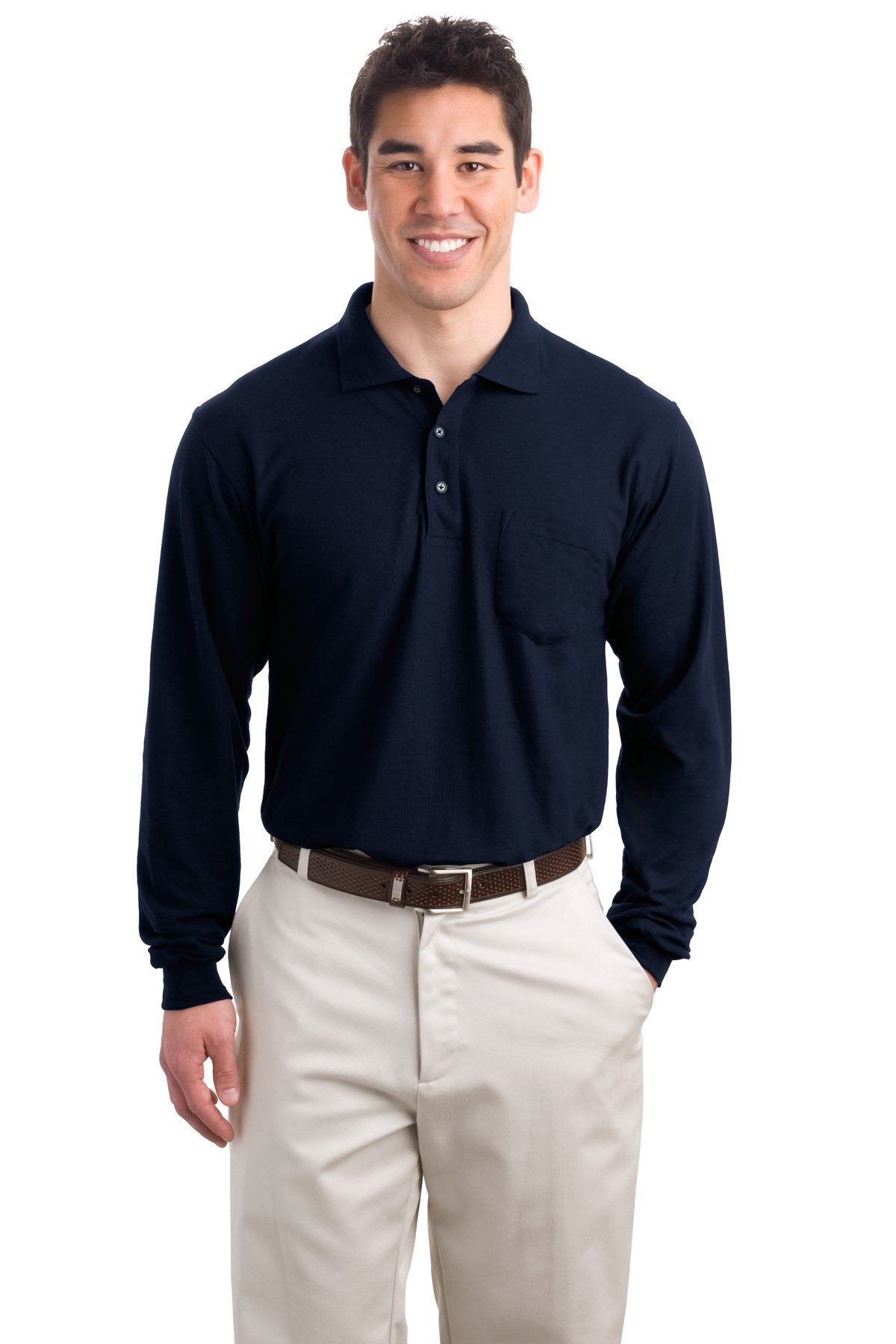 Port Authority® Long Sleeve Silk Touch™ Polo with Pocket. K500LSP