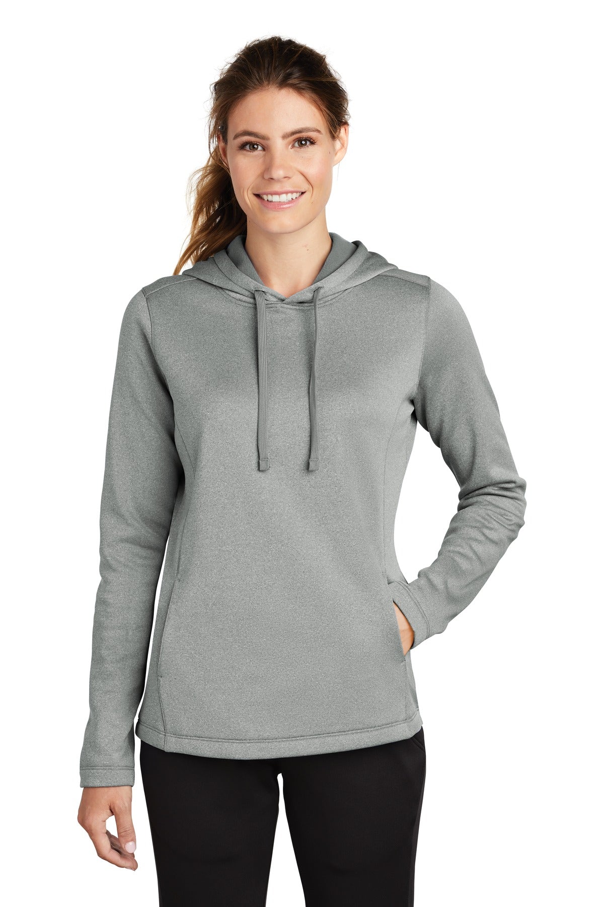 Sport-Tek® Ladies PosiCharge® Sport-Wick® Heather Fleece Hooded Pullover. LST264
