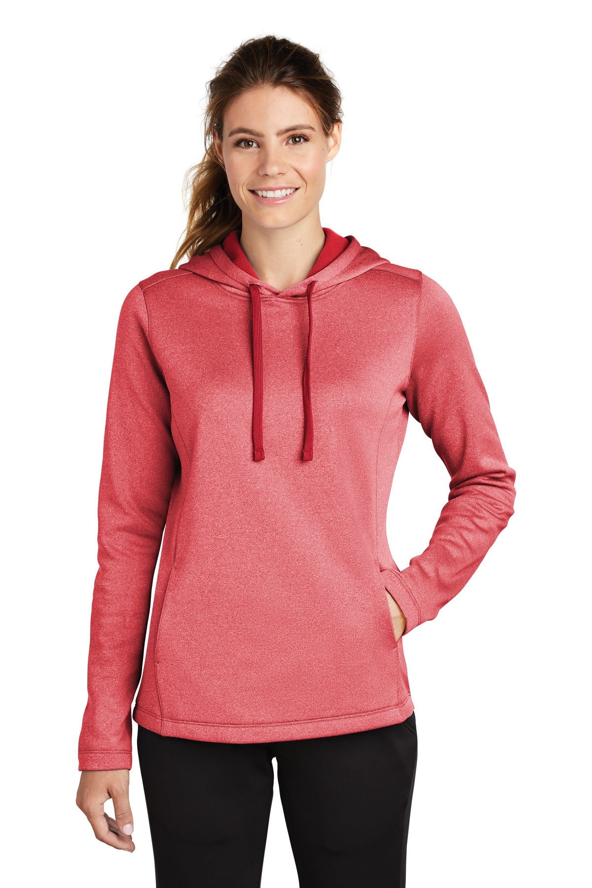 Sport-Tek® Ladies PosiCharge® Sport-Wick® Heather Fleece Hooded Pullover. LST264