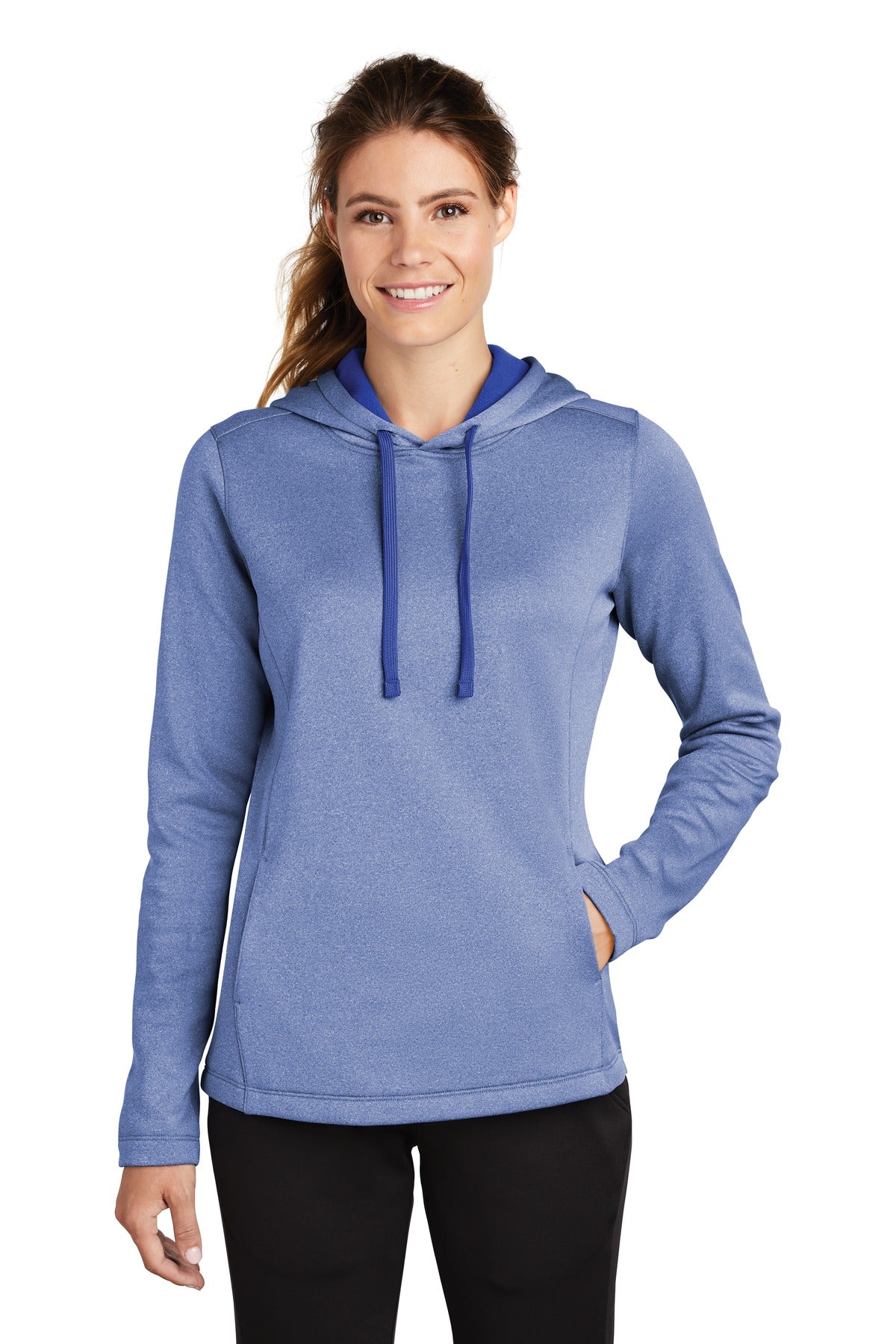 Sport-Tek® Ladies PosiCharge® Sport-Wick® Heather Fleece Hooded Pullover. LST264