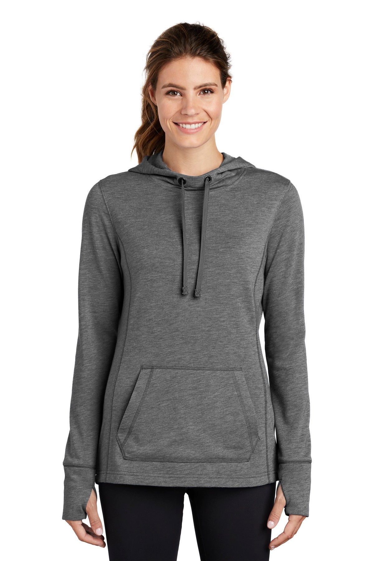 Sport-Tek® Ladies PosiCharge® Tri-Blend Wicking Fleece Hooded Pullover. LST296