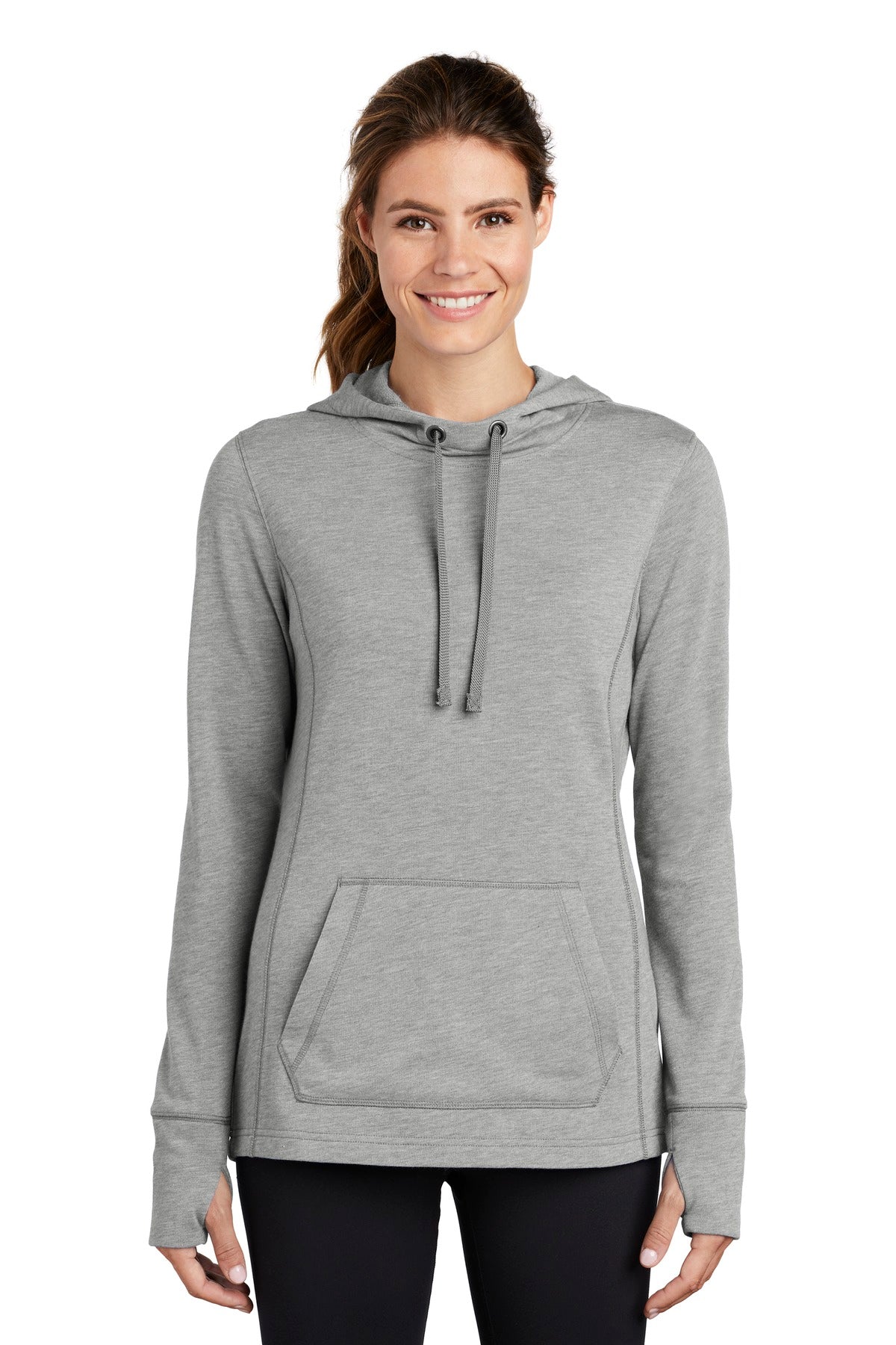 Sport-Tek® Ladies PosiCharge® Tri-Blend Wicking Fleece Hooded Pullover. LST296