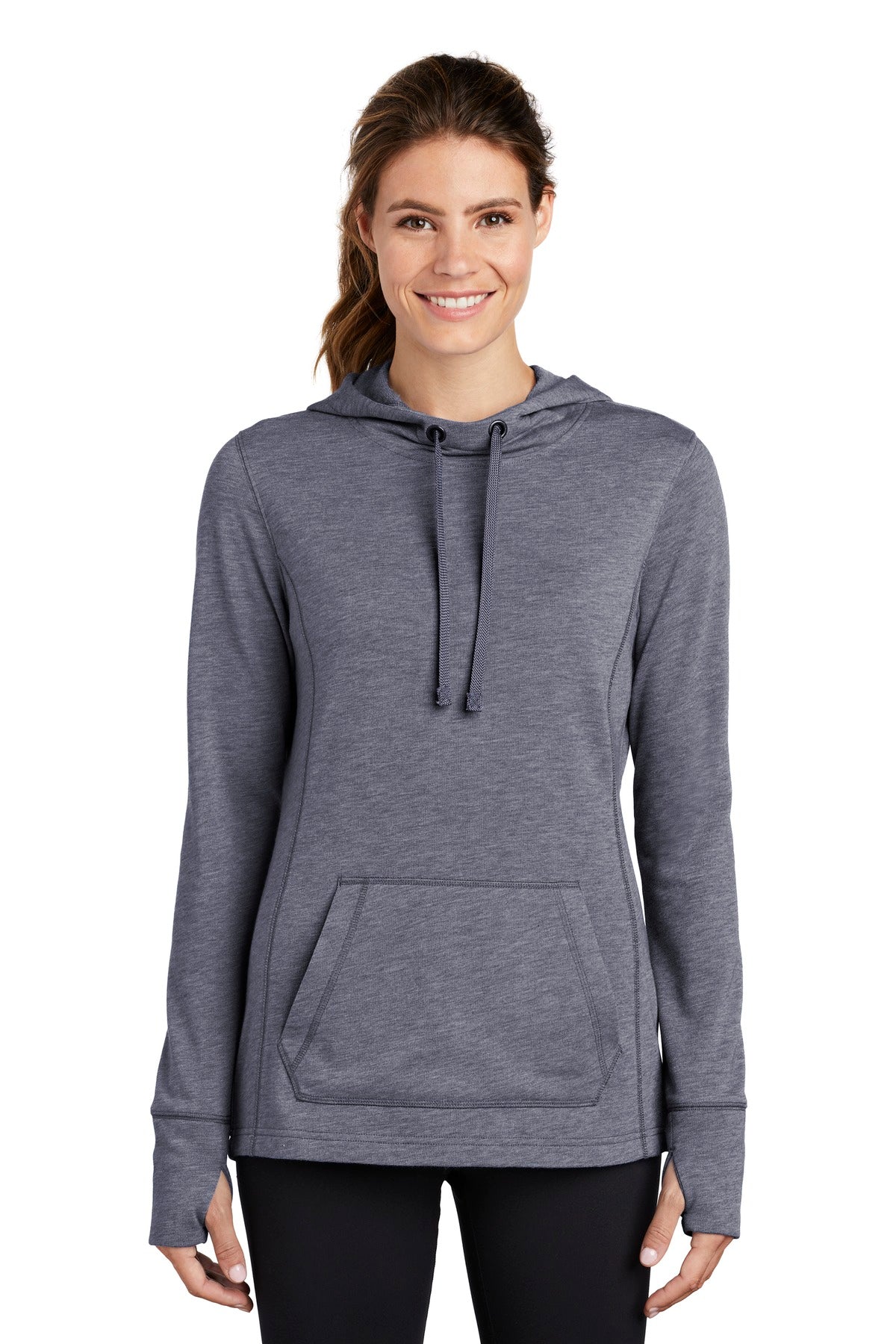 Sport-Tek® Ladies PosiCharge® Tri-Blend Wicking Fleece Hooded Pullover. LST296