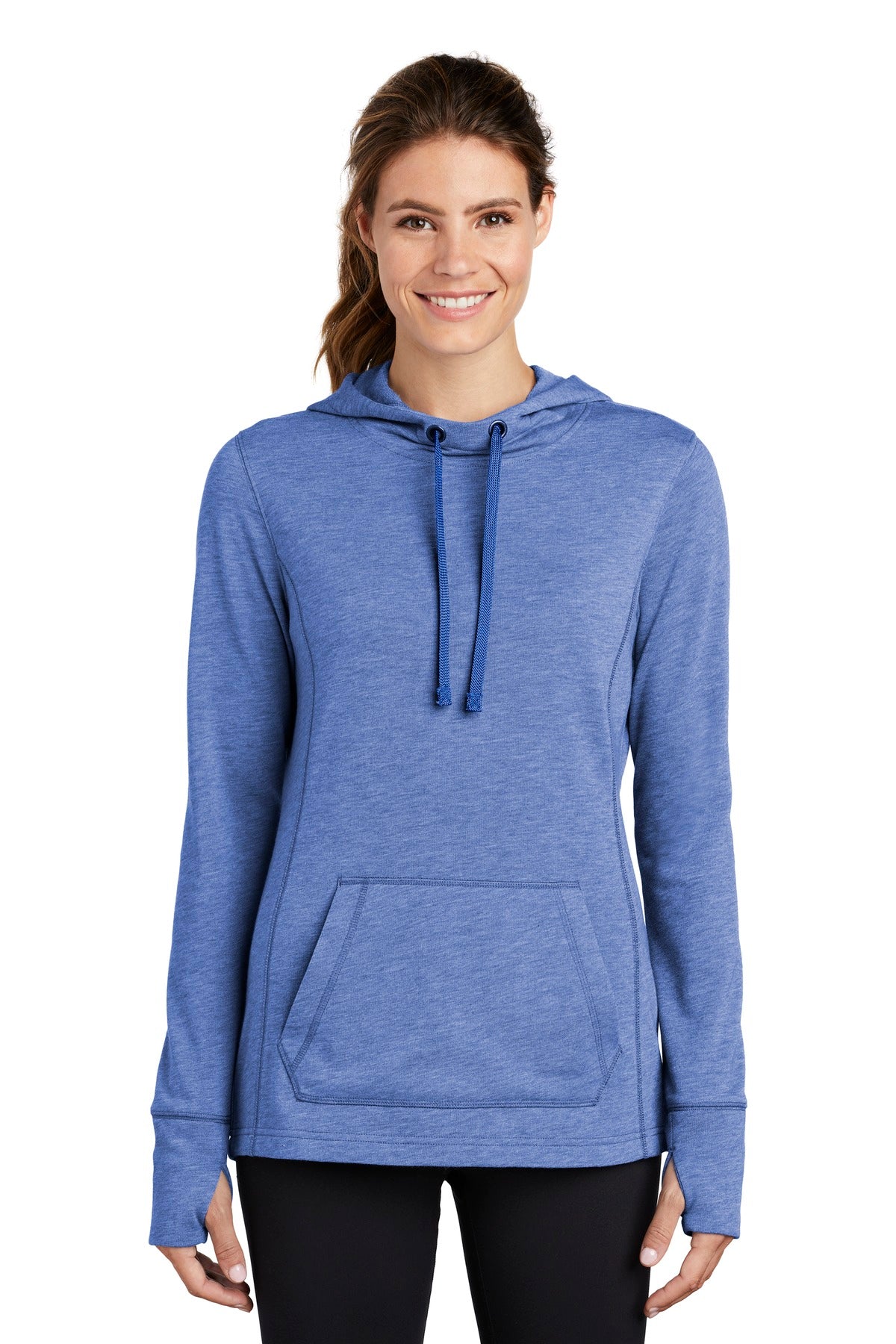 Sport-Tek® Ladies PosiCharge® Tri-Blend Wicking Fleece Hooded Pullover. LST296